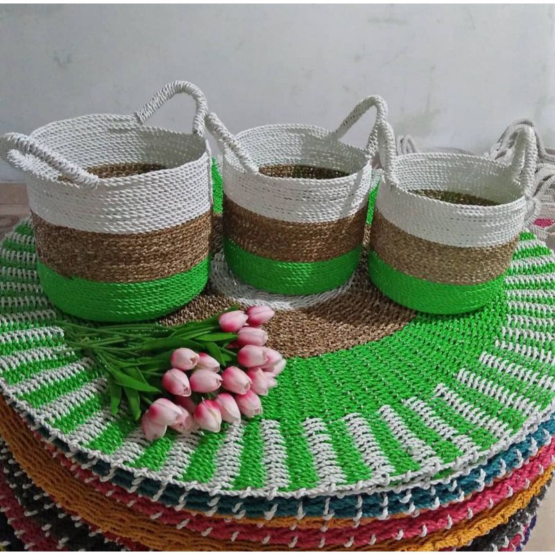 Keranjang anyaman seagras pandan laut/ pot tanaman /Keranjang anyaman / keranjang serbaguna ISI 3