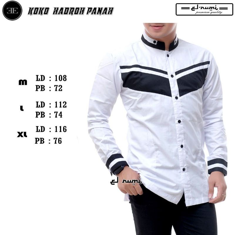 BAJU KOKO PRIA LENGAN PANJANG BAJU KOKO DEWASA PUTIH POLOS KOMBINASI BAJU MUSLIM HADROH TAQWA ELRUMI EL RUMI TOYOBO PREMIUM TERBARU-Panahan