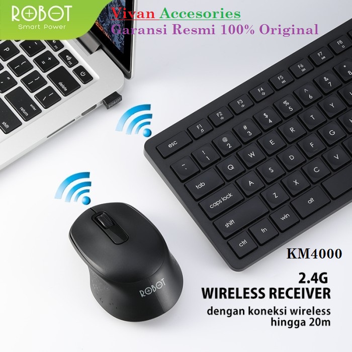 ROBOT KM4000 Wireless Keyboard and Mouse Combo Silent Key Black