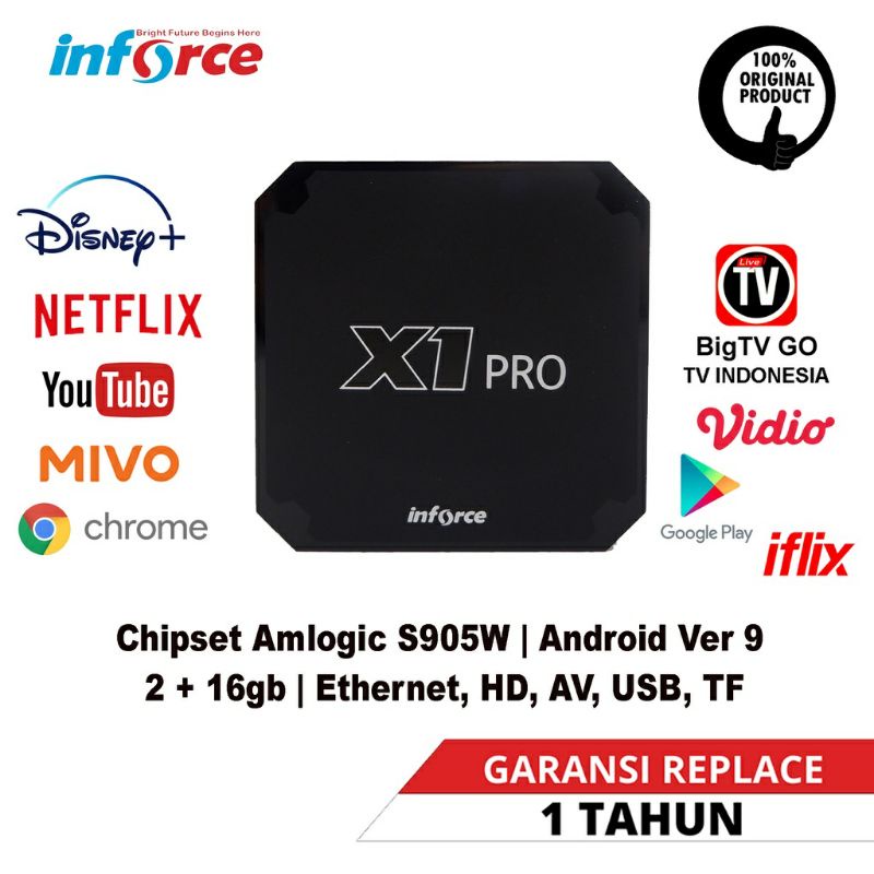 INFORCE SMART TV BOX ANDROID X1 PRO 4K 2G + 16GB, TV BOX ANDROID X1 PRO INFORCE GARANSI 1 TAHUN BAGI RESPON POSITIF