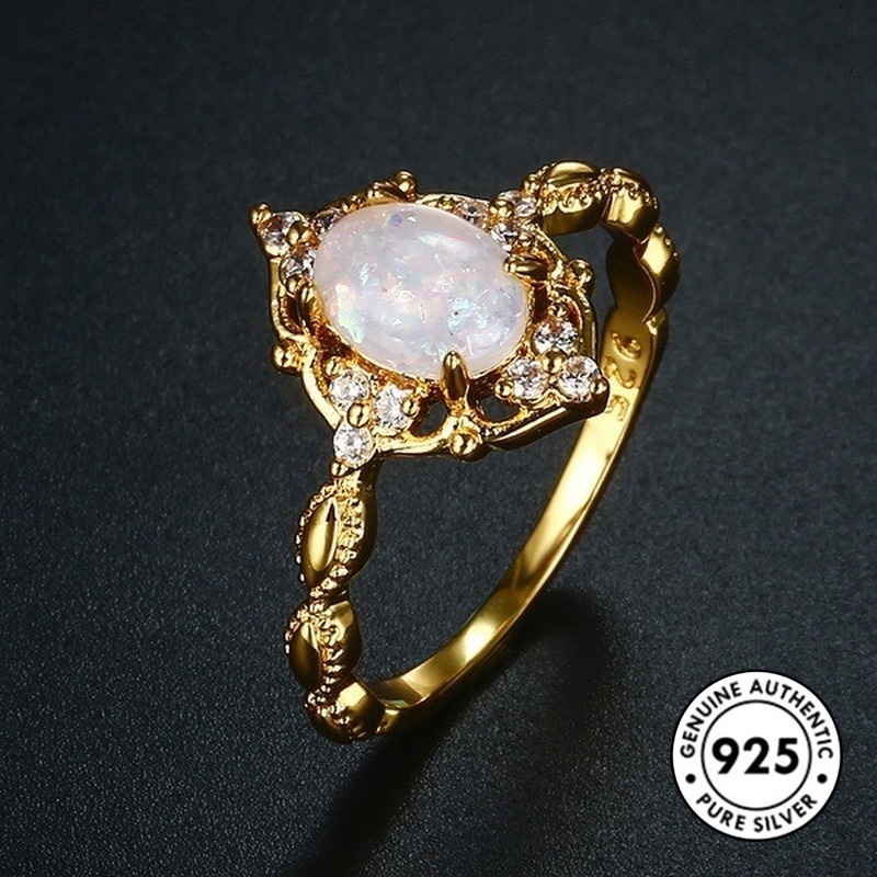 Cincin Silver S925 Lapis Emas Hias Batu Permata Gaya Elegan Untuk Wanita