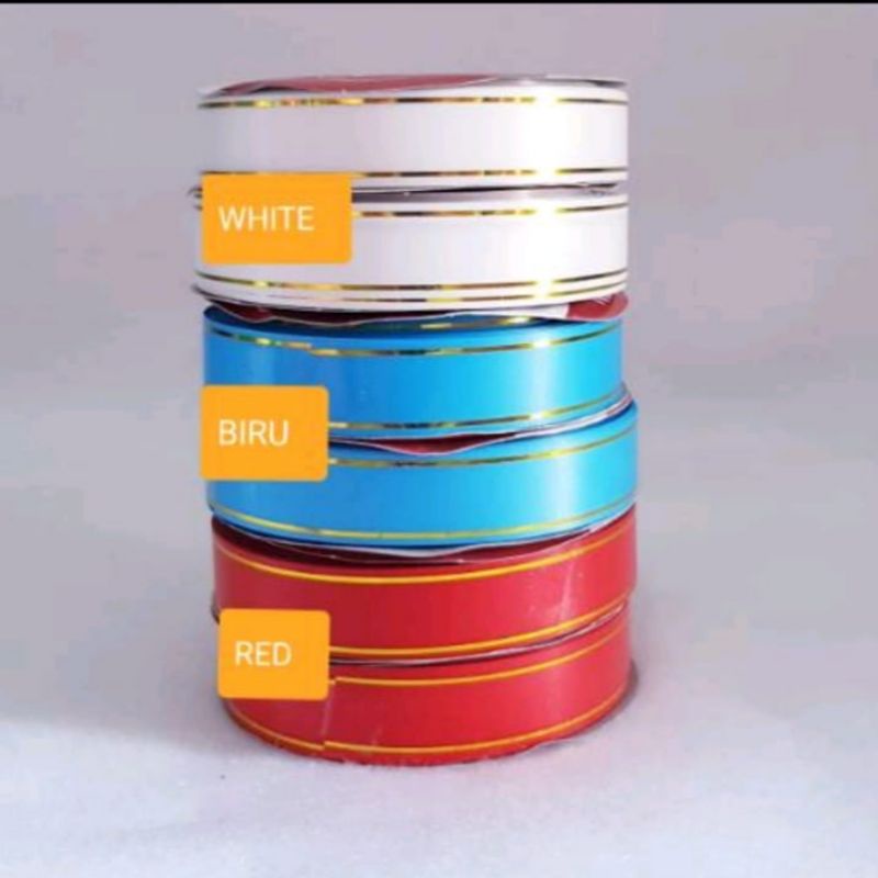 PITA KADO LIST MAS LEBAR 3/4&quot; ( 2CM ) BAHAN PLASTIK HARGA PER ROLL ISI 18 METER