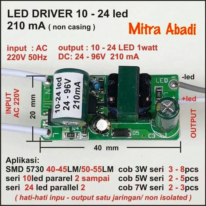 LED Driver 10-24x1 Watt 210 mA AC-DC Tanpa Casing