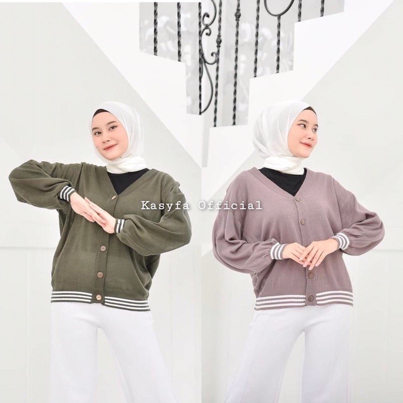 CARDI RAJUT FULL KANCING MIX STRIPE