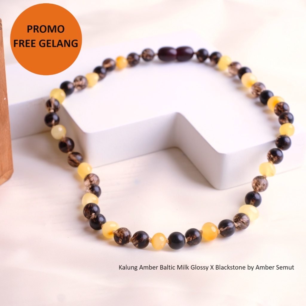 Kalung Amber Baltic Milk Glossy X Blackstone by Amber Semut