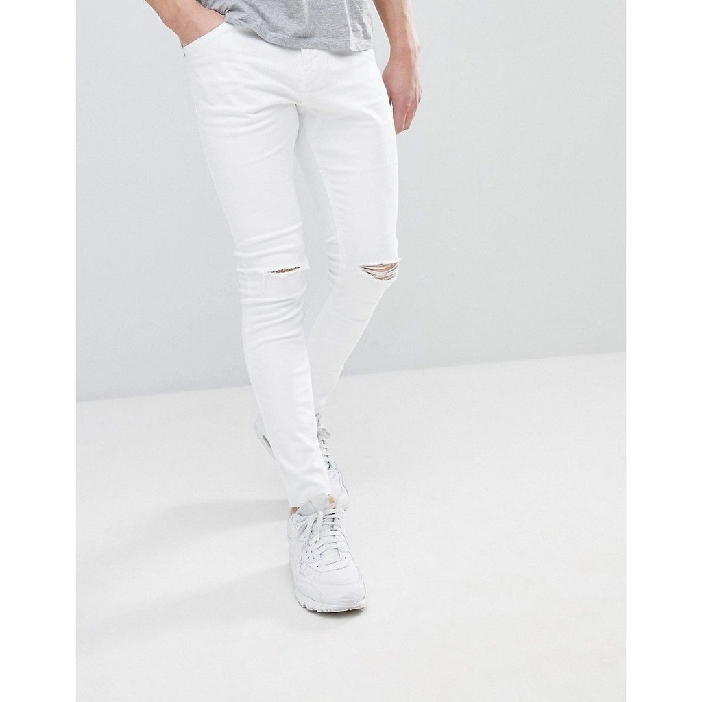 Celana jeans pria sobek lutut robek ripped destroy premium PUTIH HITAM size 27-332 cut knee