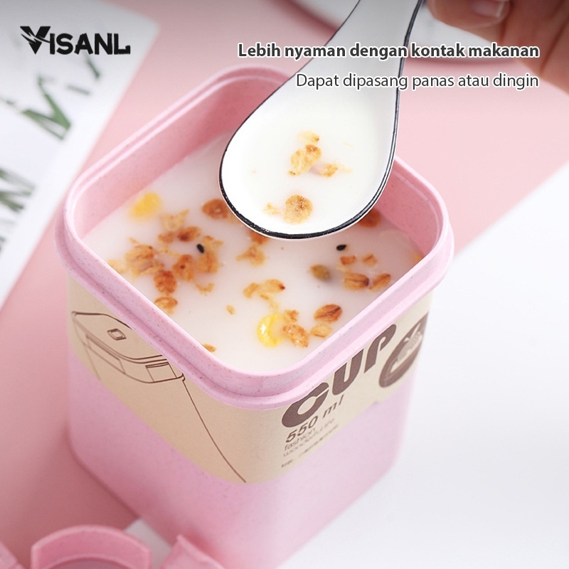 Cangkir Sarapan Multifungsi Mangkuk Sup Jerami Gandum Piknik Portable Soup Cup VS-60