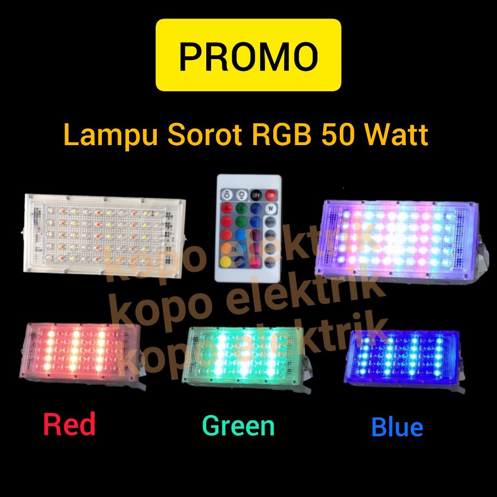 Lampu Sorot RGB 50 Watt Lampu Tembak Dekorasi Warna Warni Anti Air + Remote Control