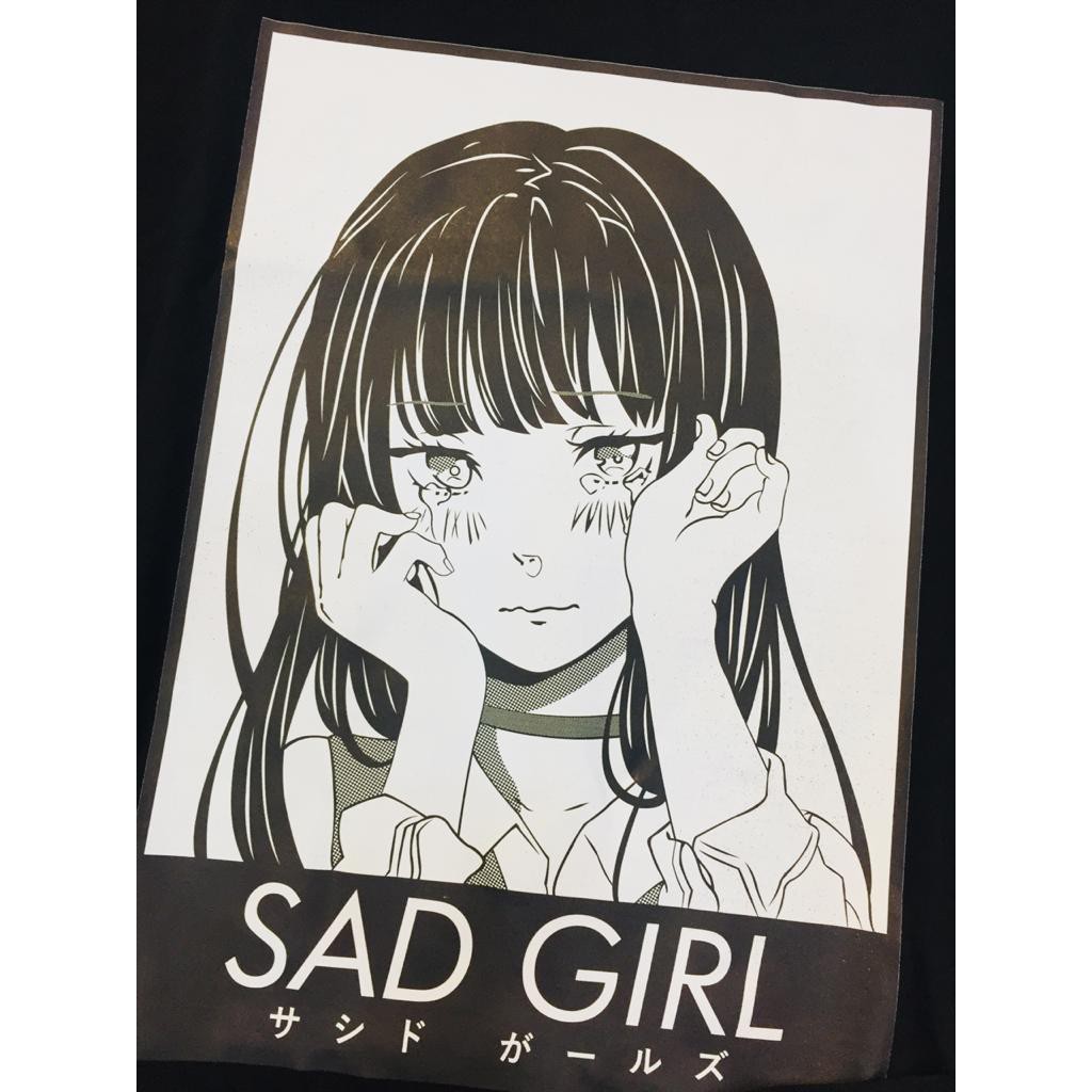 Longsleeve Double Layer Sad Girls Streetwear Oversized Black Anime Character Premium