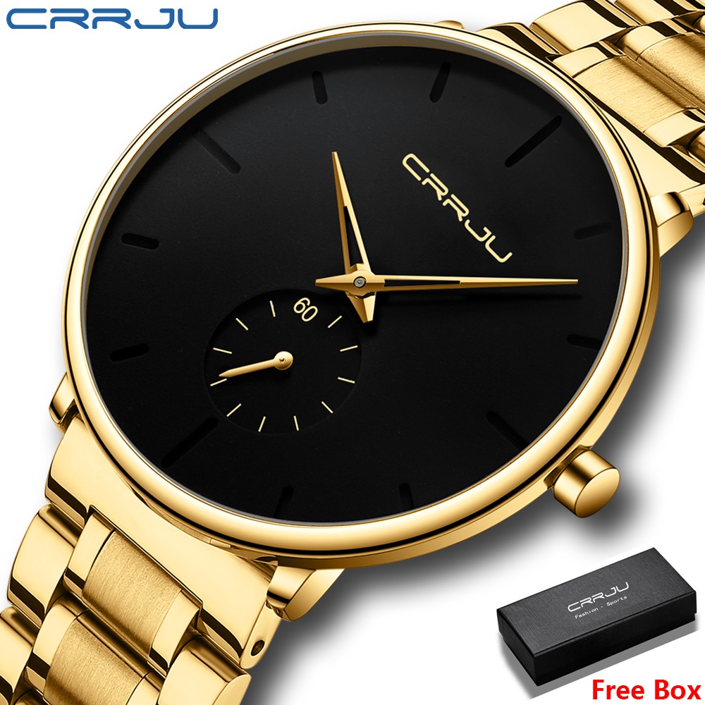 CRRJU Jam Tangan Fashion Pria Stainless Steel Quartz Sport Jam Tangan Tahan Air Jam Tangan Kasual Bisnis untuk Pria