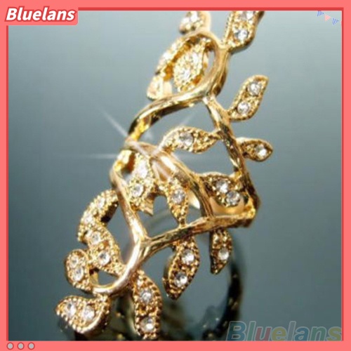 Bluelans Cincin Knuckle Desain Daun Hollow Hias Berlian Imitasi Untuk Wanita