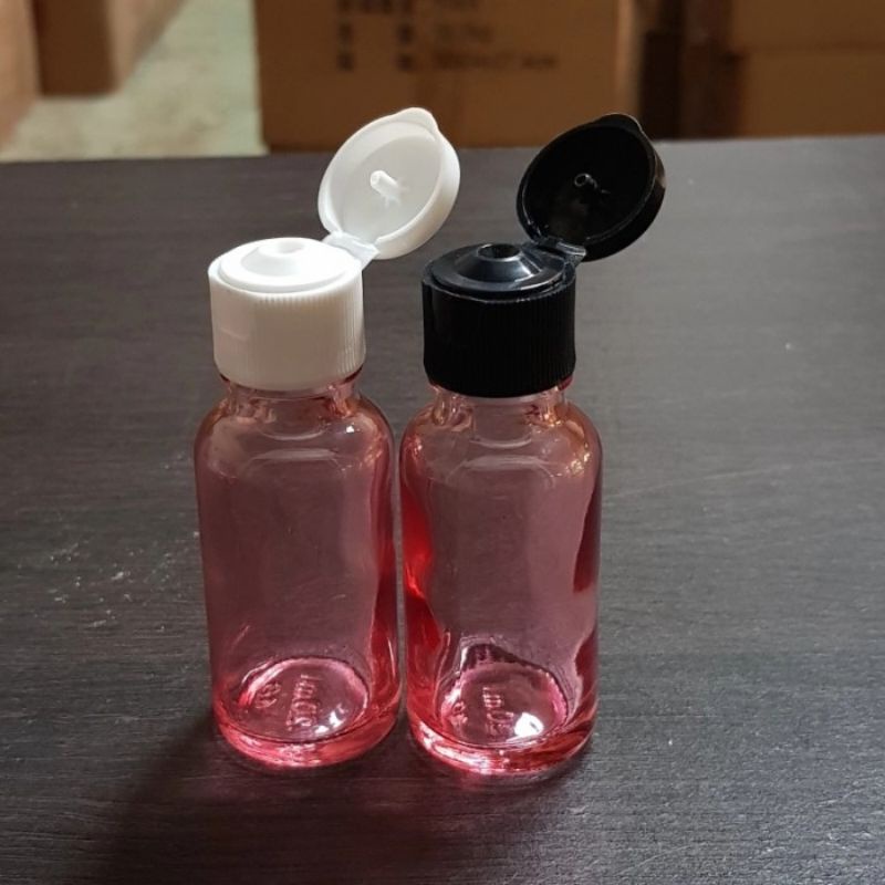 botol kaca 20ml tebal pink bening tutup fliptop