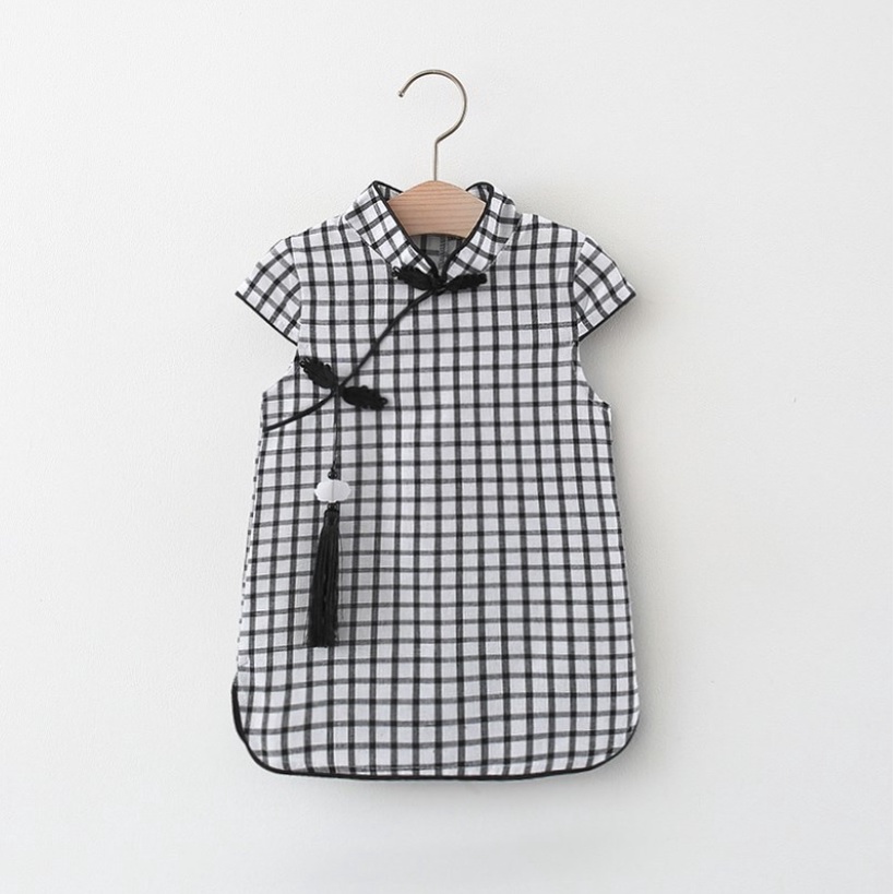 D210- Dress cheongsam anak /baju dress bayi /pakaian bayi anak cheongsam motif kotak2 cocok untuk imlek