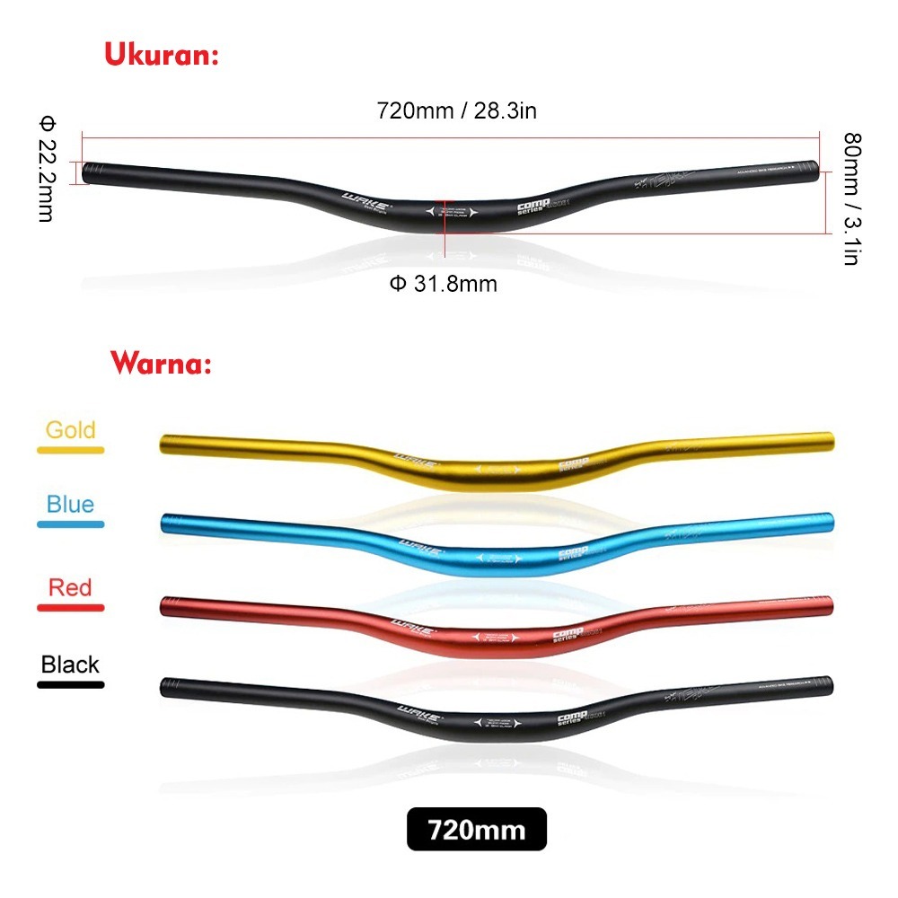 Wake Rise Handlebar Stang Sepeda 31.8 x 720 mm OS Oversize Rise 30mm Setang MTB Alloy