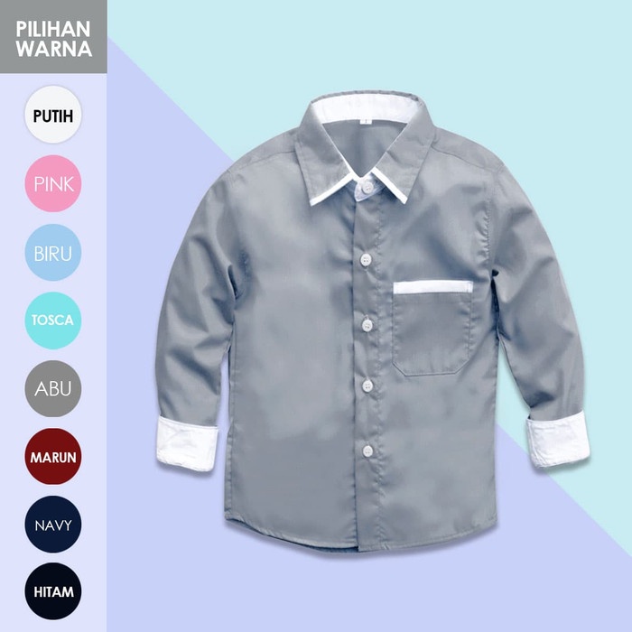 LAKI-LAKI-ANAK-KEMEJA- KEMEJA ANAK POLOS LENGAN PANJANG KIDSHIRT | BAJU ANAK ABU 1 - 8 TAHUN - 1-2