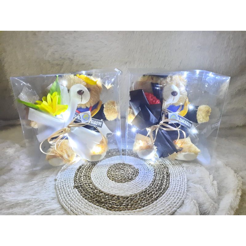 BONEKA BERUANG WISUDA 25cm LAMPU MIKA 25x25x15