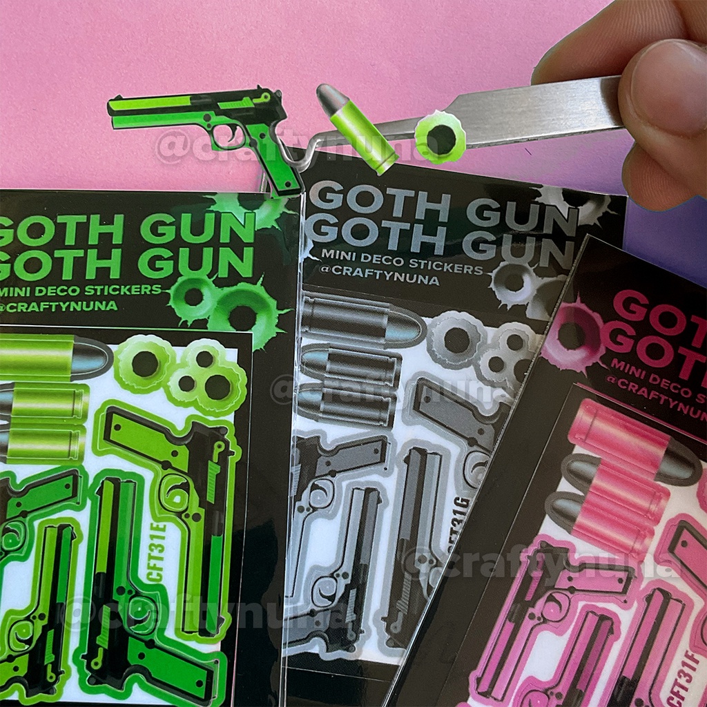 (CNDS07) NEON GOTH GUN Mini Sticker Deco pistol stiker aesthetic lucu hias journal poca pc