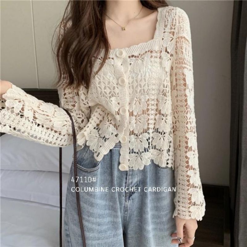 MDLV ~ 47110 COLUMBINE CROCHET CARDIGAN KOREA TERBARU CARDIGAN BRUKAT PREMIUM FASHION IMPORT