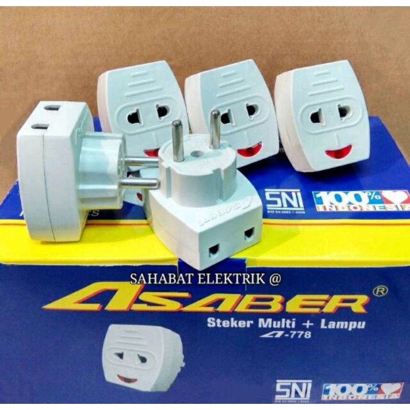 Steker T ASABER + INDIKATOR LAMPU colokan listrik charger T MULTI MURAH GROSIR T