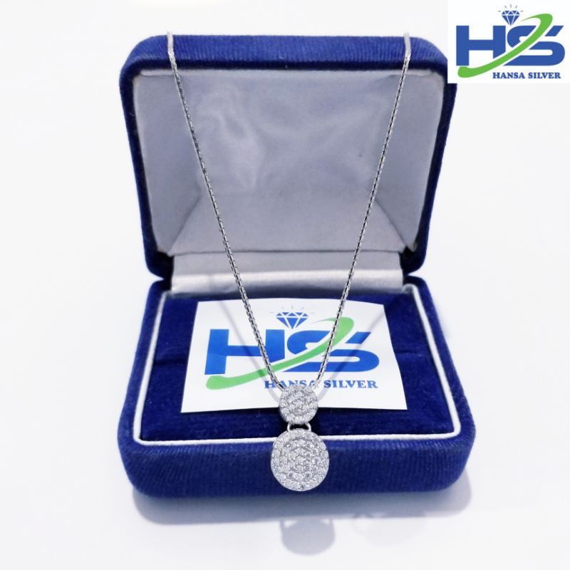 Kalung Perak Wanita Silver Asli 925 Lapis Emas Putih Model Italy Liontin Tumpuk Bulat - Perak Asli 925 Anti Karat