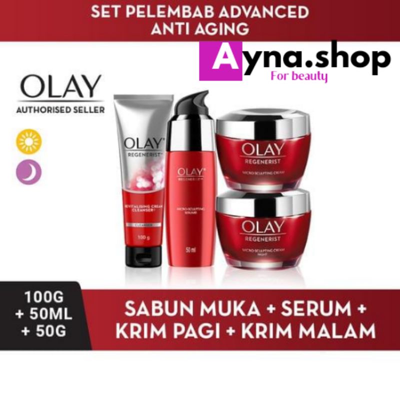 Olay set lengkap regenerist - day cream + night cream + serum + facial wash [paket hemat]