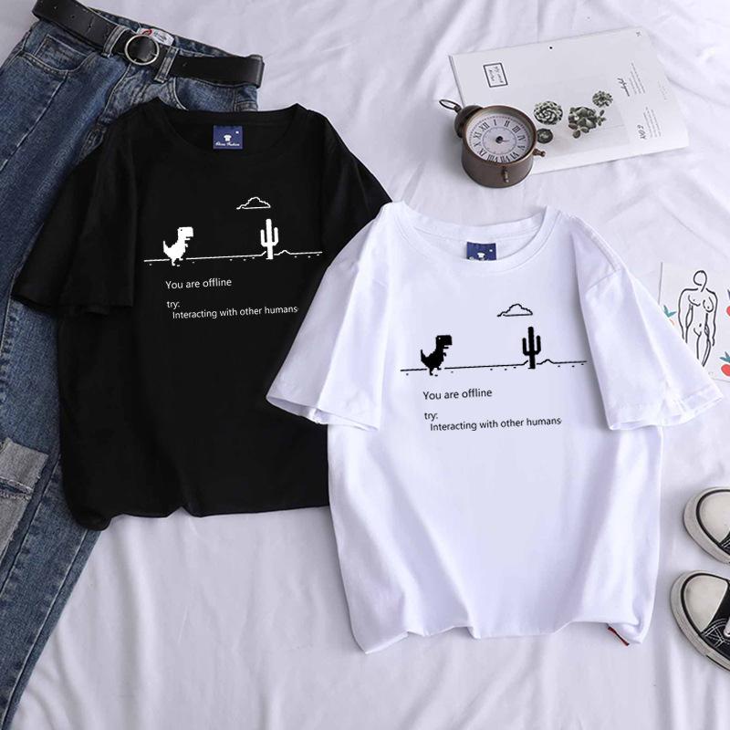 IvannaCollection Baju Kaos Couple Pasangan Dino Offline Wanita Pria T Shirt Couple Kasual Santai Murah Bahan Katun Size M L XL