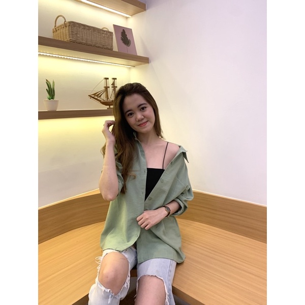 JOSHIN Atasan Kemeja Wanita Linen Basic - Kemeja Linen Basic Shirt  - Oversize Shirt