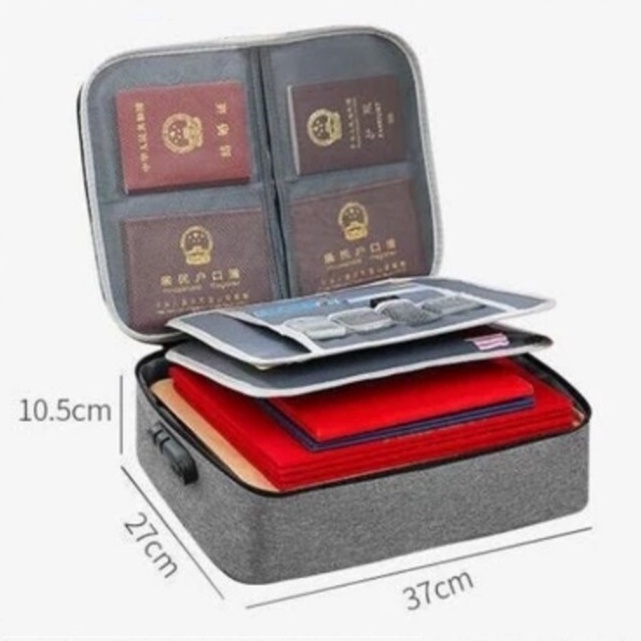 Tas Dokumen Tempat Penyimpanan File Travel Bag document Storage Box dengan Security Lock 3 Digit Pas