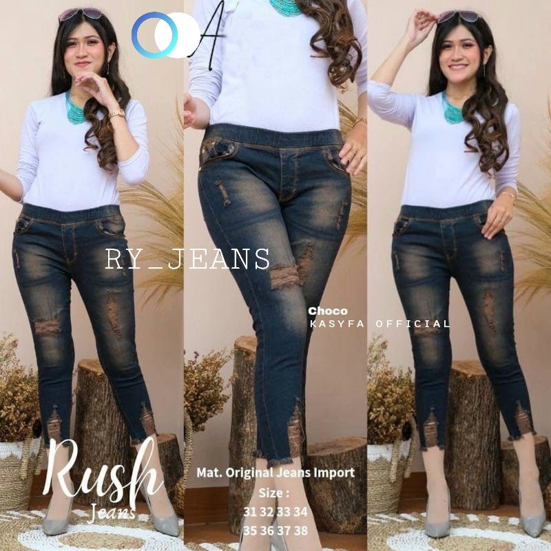 jeans jumbo wanita celana jegging jeans sobek tidak tembus wanita celana 7/9 celana pinggang karet melar