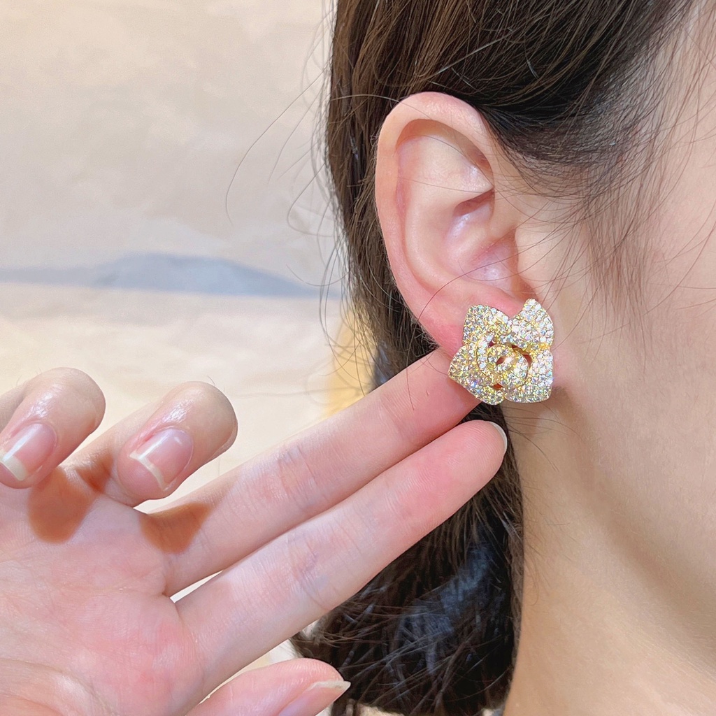 Goldkingdom Fashion Perhiasan Emas Asli Kadar 375 Bangkok Aksesoris Ready Stock Mawar Anting Liontin Kalung Camelia Hias Zirkon Berlian Mewah Wanita Gilt Sterling Silver