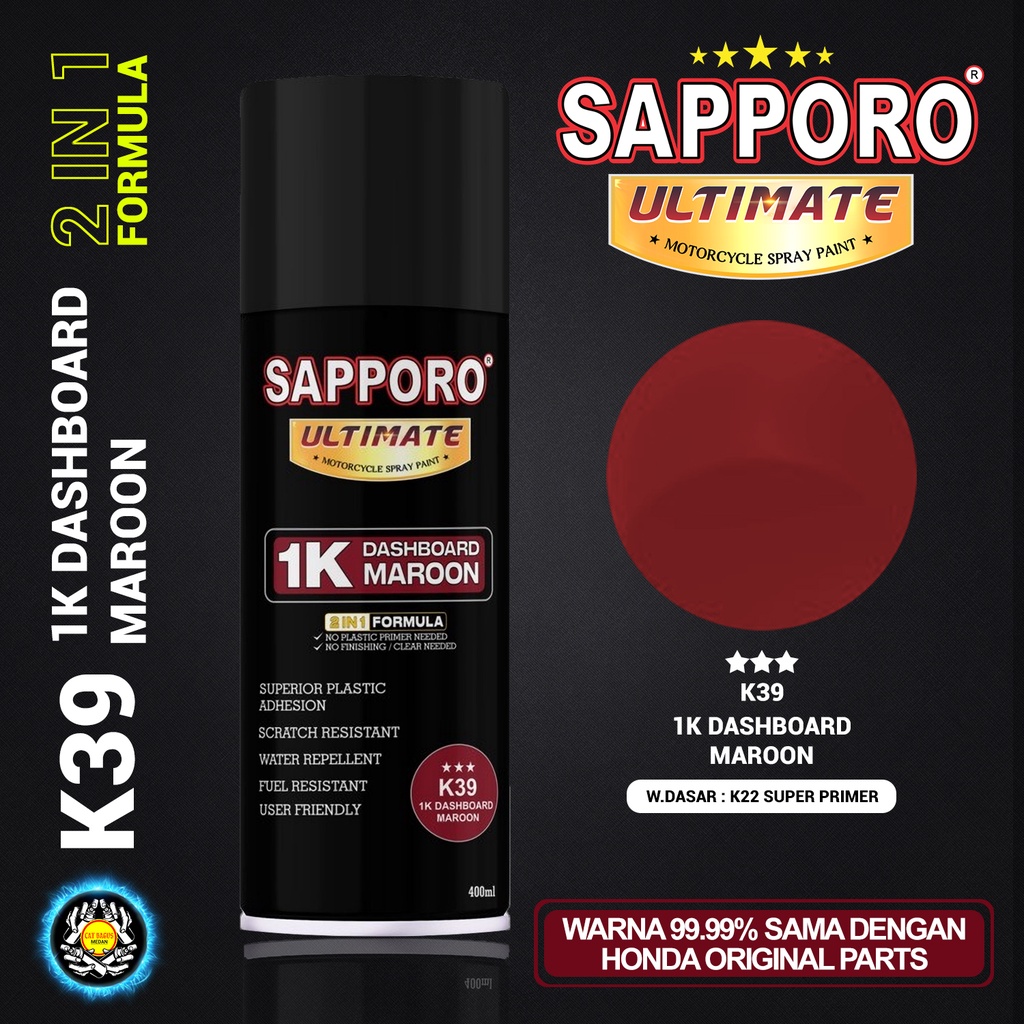 SAPPORO ULTIMATE K39 1K DASHBOARD MAROON WARNA MERAH MARON DASBOR ASLI PABRIK CAT SEMPROT 400 ML COA