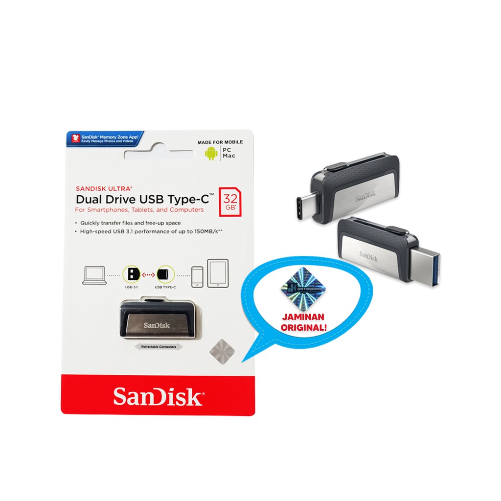 ORIGINAL SANDISK FLASHDISK OTG TYPE-C 32GB DUAL DRIVE / 32 GB USB 3.1