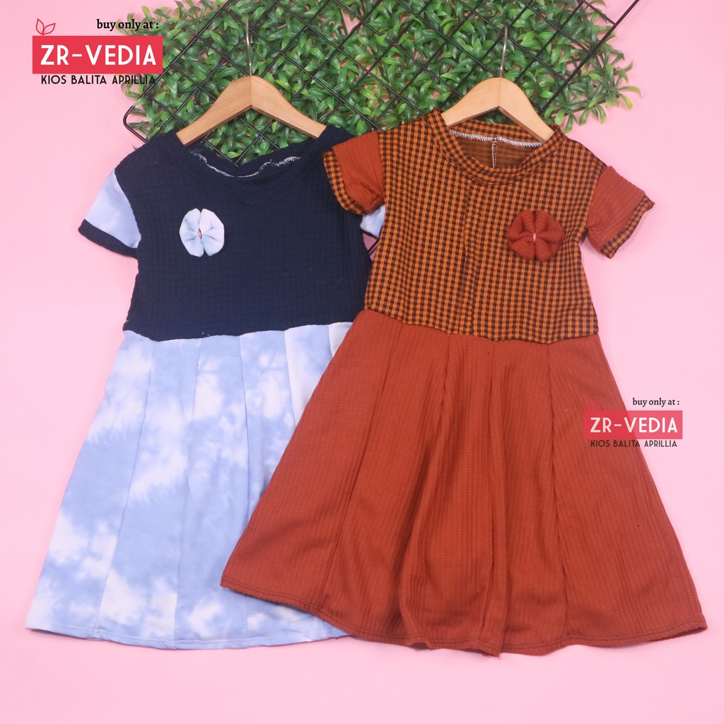 Dress Maudy Size 3-4 Tahun / Dres Anak Perempuan Murah Baju Cewek Gaun Lengan Pesta Import Motif