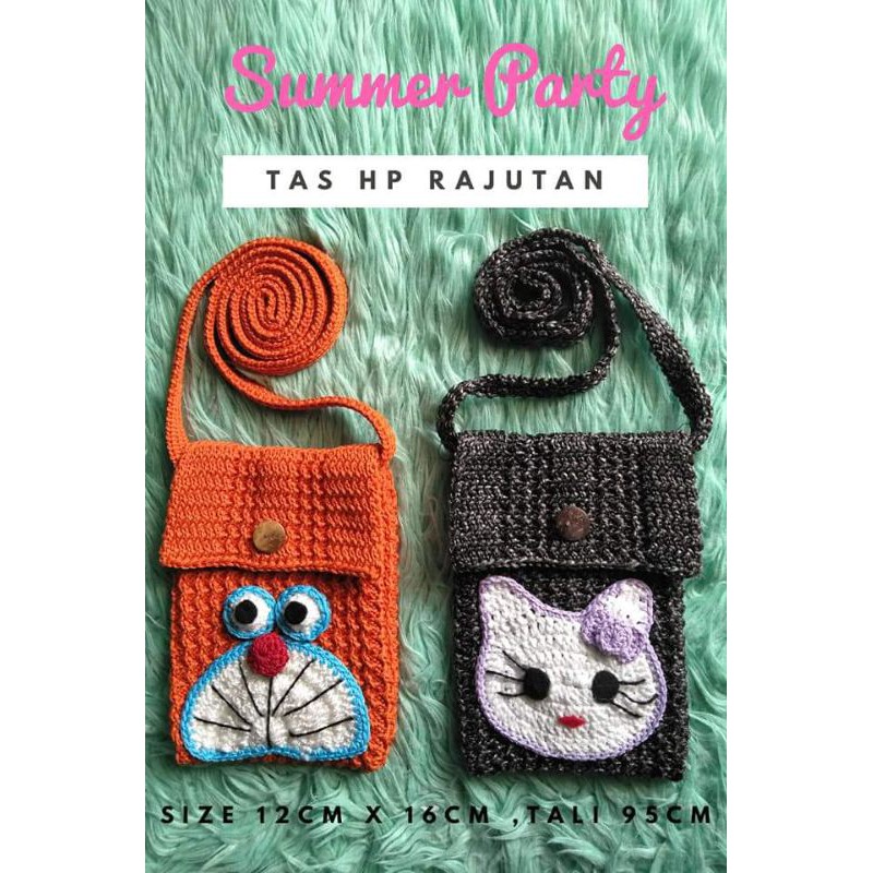 tas selempang hp rajut karakter