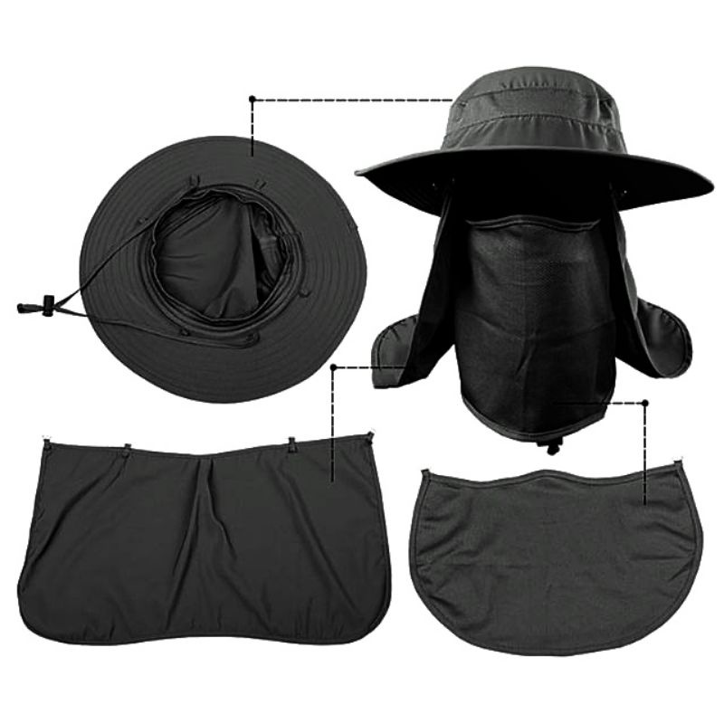 Topi Mancing Camping Outdoor Anti UV Matahari Fishing Hat Round Edge HITAM Grab Medan