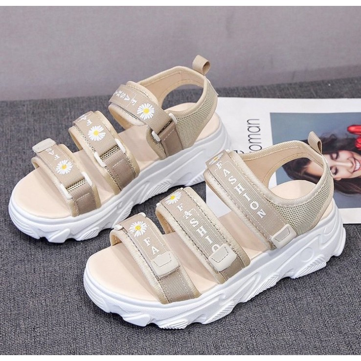 TBIG [COD] Sandal Gladiator 3 Tali Strap FLOWER Wanita Import Korea Style Santai Gunung Wanita