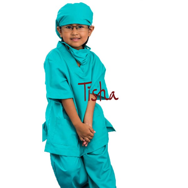 BAJU PROFESI DOKTER BEDAH UK 5  UMUR  5 SD6 TAHUN UNTUK ANAK HIJAU TOSCA