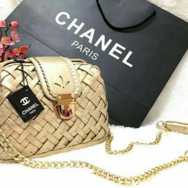 Tas wanita model korea gold chanel handbag slingbag