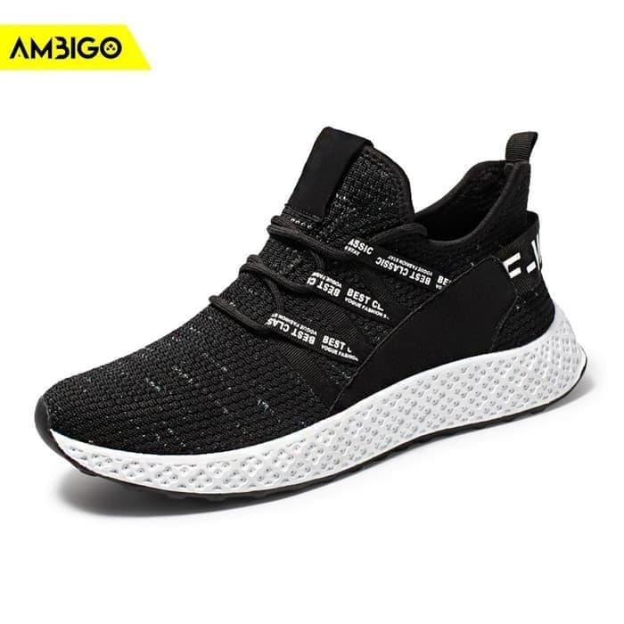 Sepatu Sneakers Olahraga Pria Ambigo Spectrum JKT38 Running Shoes - HITAM PUTIH, 40