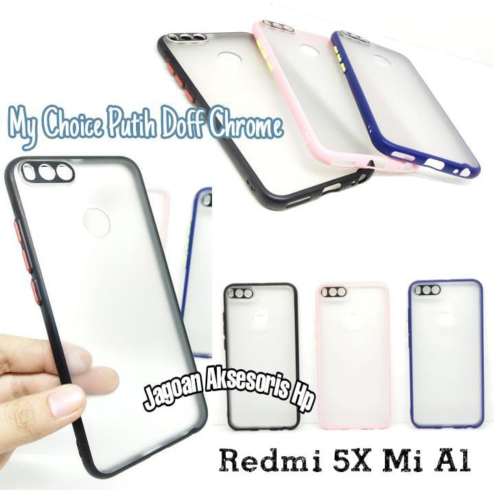 My Choice Putih Doff Chrome Redmi 5X Mi A1 5.5 inchi with Ring Protection Camera Chrome Case