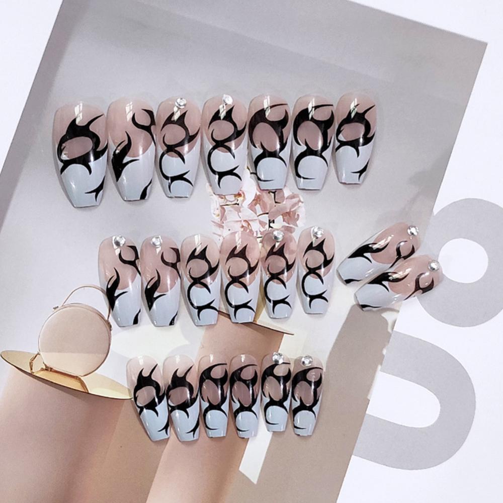 Timekey 24pcs / set Stiker Kuku Palsu Panjang Bisa Dilepas Untuk Manicure / Nail Art A7K6