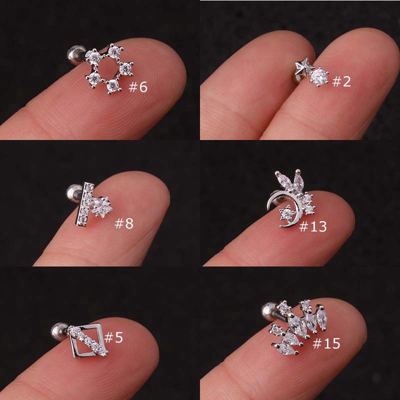 1pc Anting Tindik Tulang Rawan Telinga Bahan Stainless Steel 16g