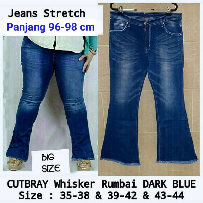 *JEANS CUTBRAY JUMBO WHISKER RUMBAI Dark Blue, Size : 35-38