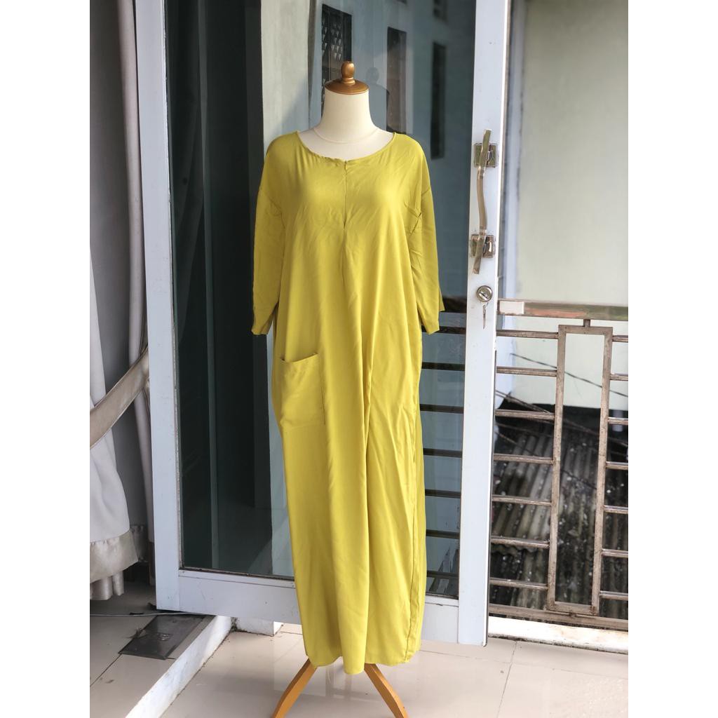 Daster Rayon Habel / DASTER POLKA Longdress, Lengan raglan 3/4-LIME