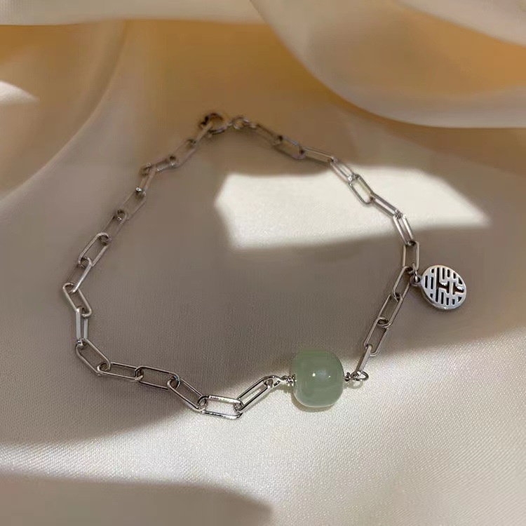 Gelang Tangan Sterling Silver 925 Dengan Manik-Manik Mutiara + Jade Untuk Wanita