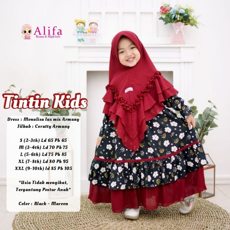 SALE tintin kids, tintin kids syari ori Alifa, syari kids brand Alifa syari anak lucu syari anak mur