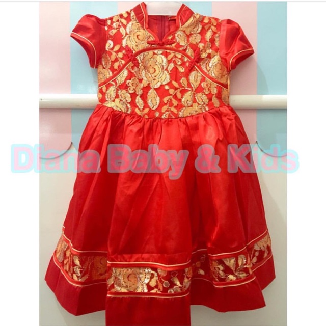 DRESS IMLEK CHEONGSAM QIPAO ANAK MERAH BRUKAT GOLD