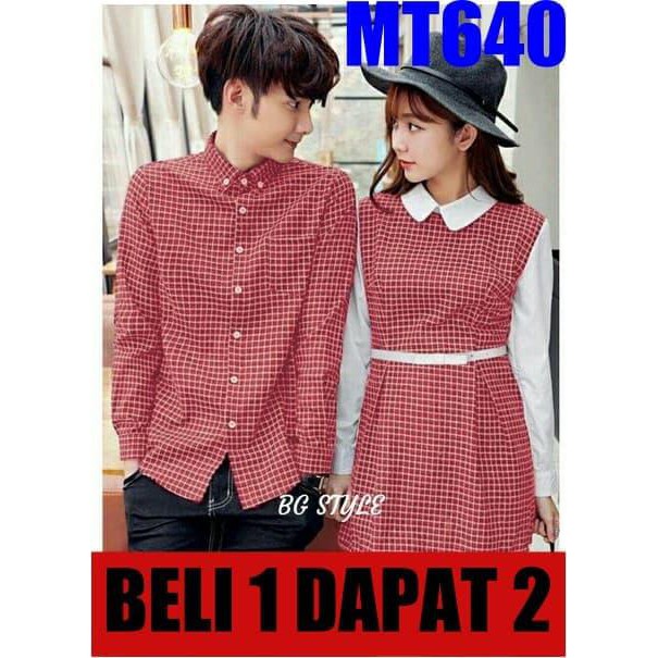 Terlaku Dress Pasangan/Dress Couple/Baju Couple Kemeja Kotak Murah Korea - Hitam