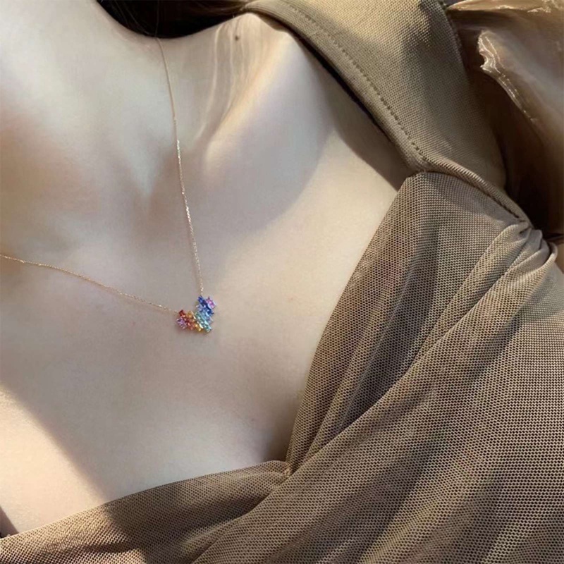 Kalung Dengan Liontin Bentuk Hati Unik Warna-Warni Bahan Cubic Zirconia Untuk Wanita