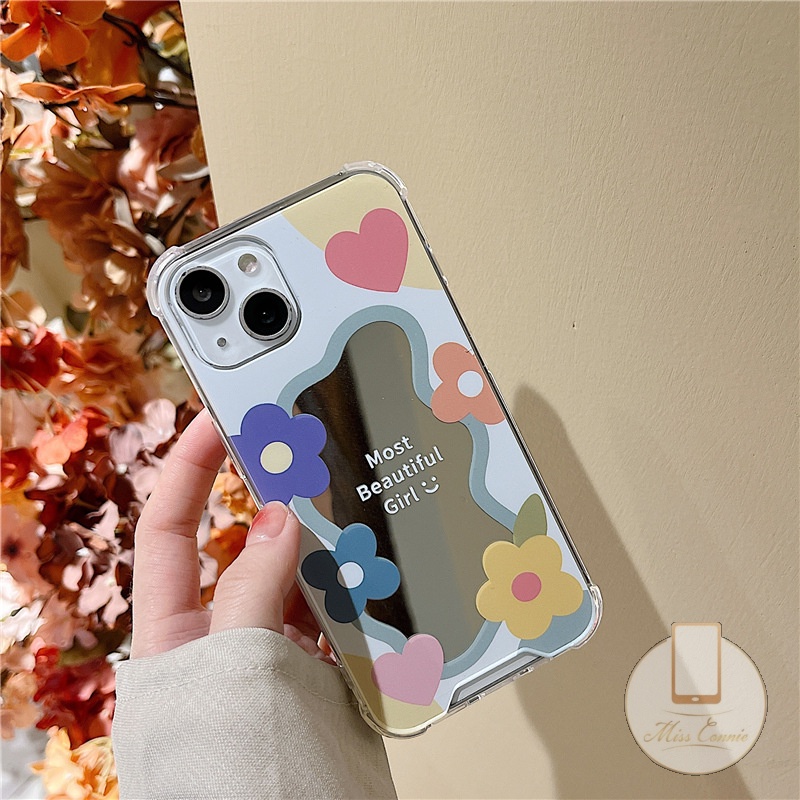 Soft Case Tpu Motif Bunga Dengan Cermin Makeup Untuk IPhone 11 7Plus 8Plus XR X XS Max 12 13 11 Pro Max 7 8 SE 2020